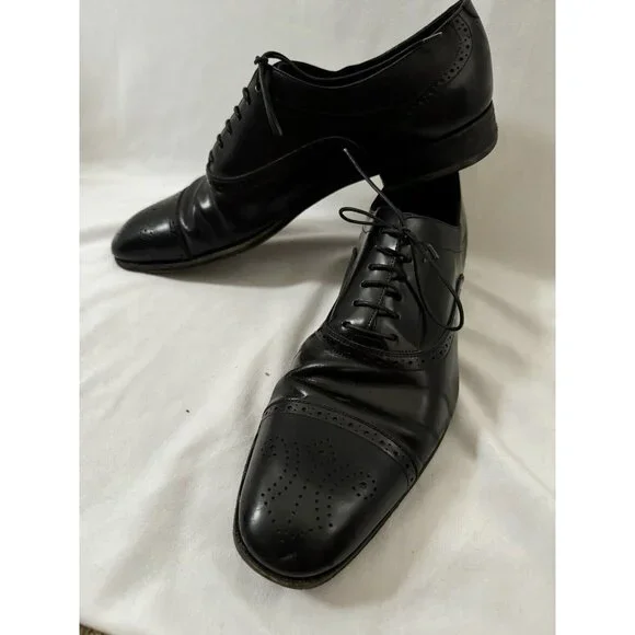FERRAGAMO Salvatore Men's Leather Cap Toe Brogue Oxford Black 11.5 - Picture 3 of 8